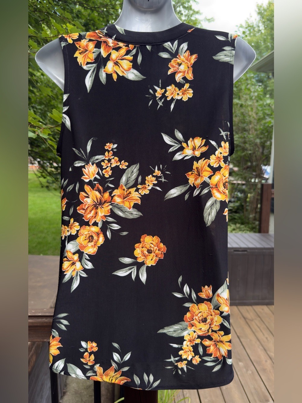 🖤🧡 Lily Morgan Black Orange Floral Sleeveless Tunic Top | Size S - Picture 7 of 11